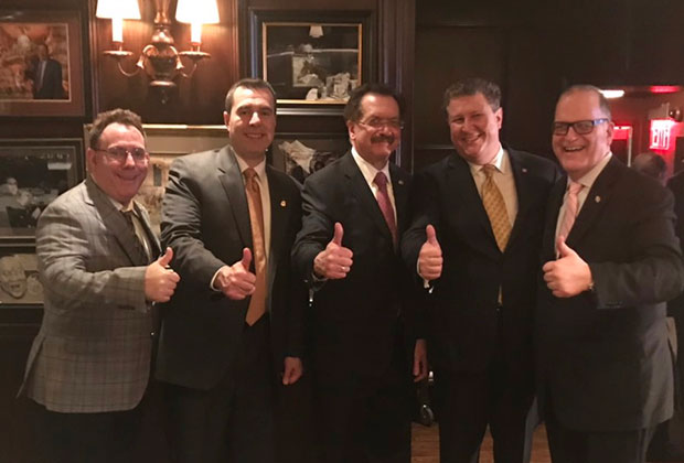 From left, Michael Papaphotes, former District 6 Governor, Jimmy Kokotas AHEPA Supreme V.P., Lou Katsos, Takis Karamoutsos, AHEPA Hellas, Argyris Argitakos