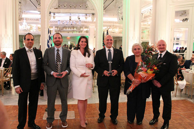 HLA President, George N. Zapantis, Honorees: Steve Argeris, Christina Hioureas, Endy Zemenides, Her Excellency Greek Ambassador Alexandra Papadopoulou, and Past President, Michael Tiliakos