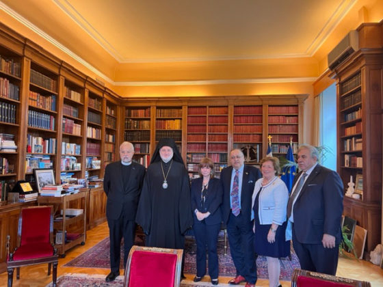 Visit with President of the Hellenic Republic Katerina Sakellaroupoulou, Archbishop Elpidophoros, Father Alex Karloutsos, Steve Zervoudis and Annita Kartalopoulos, Vice President of National Philoptochos