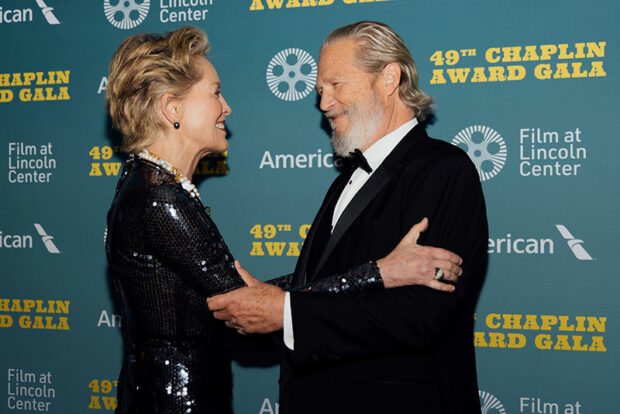 Sharon Stone and the Honoree Jeff Bridges at the 49th annual Chaplin Award GALA, PHOTO: SEAN DiSERIO FOR FILM AT LINCOLN CENTER