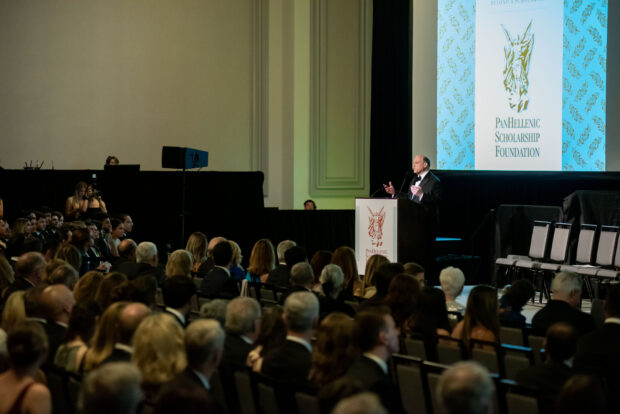 2024 Paradigm Recipient, Tim Tassopoulos (Retired President and Chief Operating Officer of Chick-fil-A), gives his remarks and addresses the 2024 Scholarship Recipients; PHOTO: ELIOS PHOTOGRAPHY