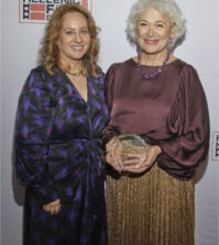 Hellenic Film Society president Maria C. Miles presents the HFS Lifetime Achievement Award to award-winning actress Vangelio Andreadaki; PHOTO: ANASTASSIOS MENTIS